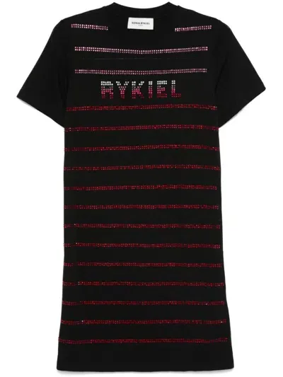 Sonia Rykiel Short-sleeved Rhinestone Mini Dress In Black