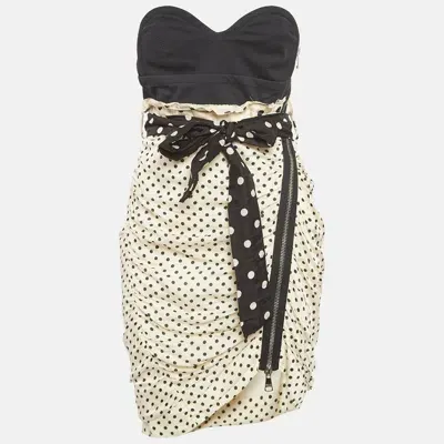 Pre-owned Sonia Rykiel Sonia By  White Polka Dots Print Strapless Mini Dress S In Black