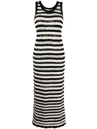 Sonia Rykiel Striped Openwork Maxi Dress In Black