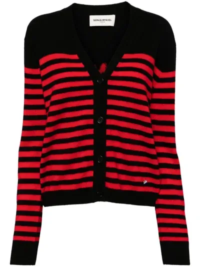 Sonia Rykiel Striped Woolen Cardigan In Black