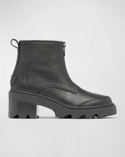 Sorel Joan Now Zip Low-heel Leather Booties In Black