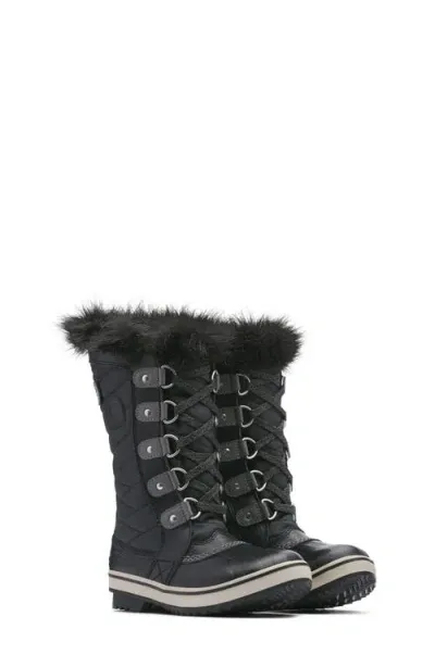 Sorel Kids' Tofino Ii Faux Fur Lined Waterproof Boot In Black/quarry