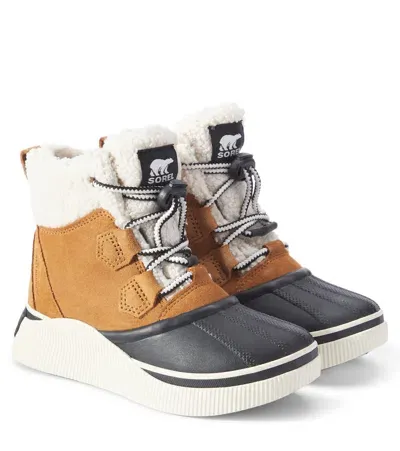 Sorel Kids' Out N About Iv Chillz Leather Snow Boots In Brown