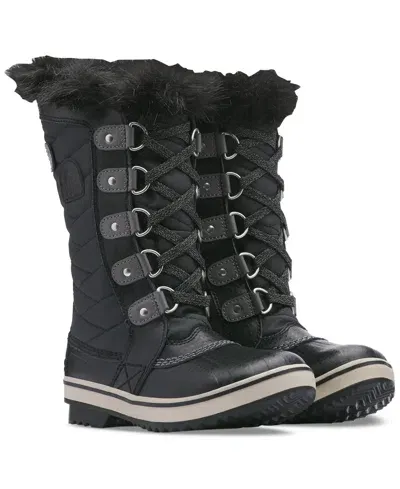 Sorel Kids'  Tofino Ii Faux Fur Lined Waterproof Boot In Black,quarry