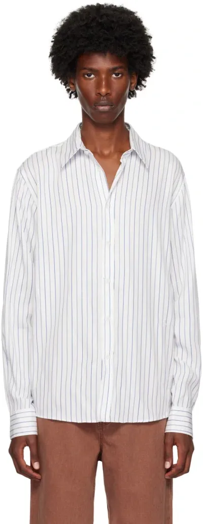 Soulland White & Navy Rado Shirt In Navy Pinstripes