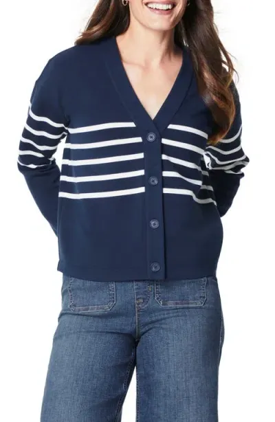 Spanx ® Airessentials Stripe V-neck Cardigan In Navy/porcelain