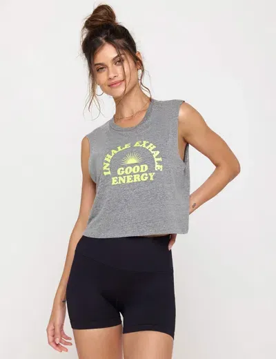 Spiritual Gangster Good Energy Callie Crop Tank In Gray