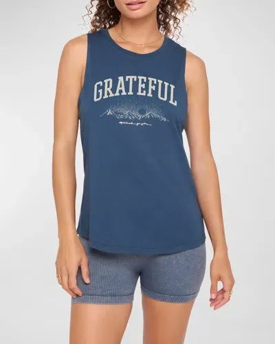 Spiritual Gangster Grateful Jade Muscle Tank Top In Orion Blue