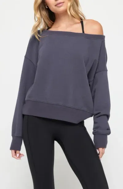 Spiritual Gangster La Vida Off The Shoulder Sweatshirt In Shadow