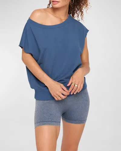 Spiritual Gangster La Vida One-shoulder Short-sleeve Pullover Top In Orion Blue