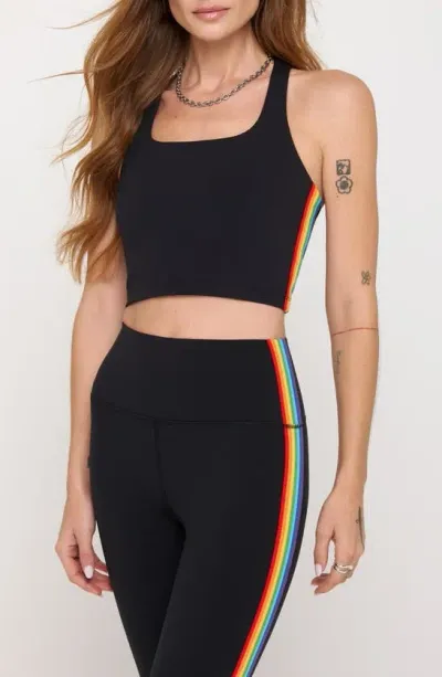 Spiritual Gangster Rainbow Shakti Square Neck Crop Tank Top In Black