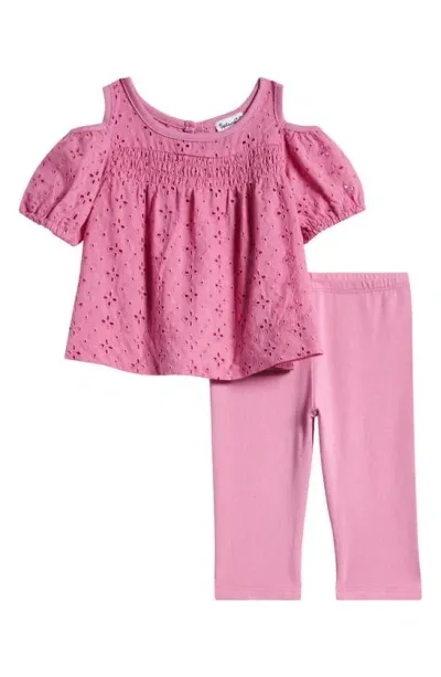 Splendid Girls' Cotton Eyelet Legging Set - Baby In Sherbet