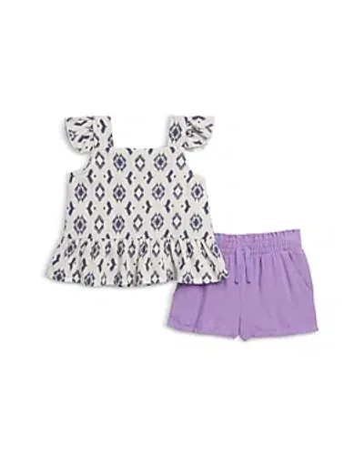 Splendid Girls' Ikat Ruffled Tank Top & Shorts Set - Baby In Ash Navy