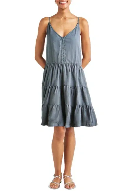 Splendid Shannon Tiered Crinkled Mini Sundress In Storm