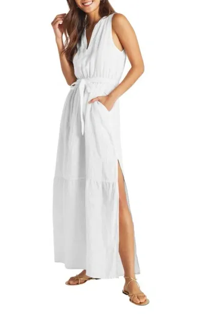 Splendid Stella Sleeveless Tie-belt Linen Maxi Dress In White