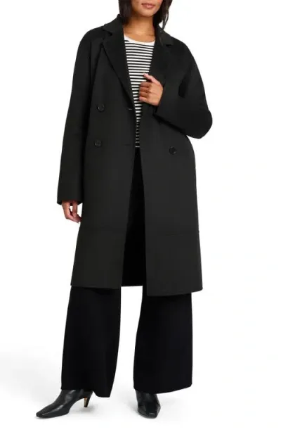 Splendid X Cella Jane Double Breasted Wool Blend Coat In Black