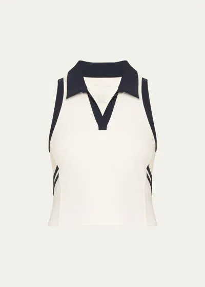 Splits59 Austin Airweight Cropped Polo Tank Top In White Indigo