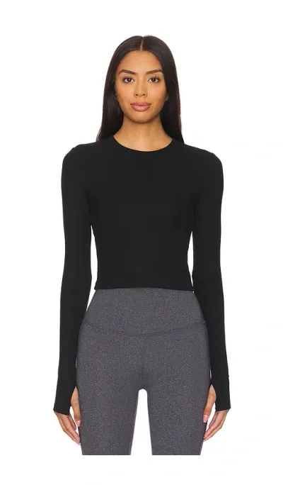 Splits59 Louise Rib Long Sleeve Crop Top In Black