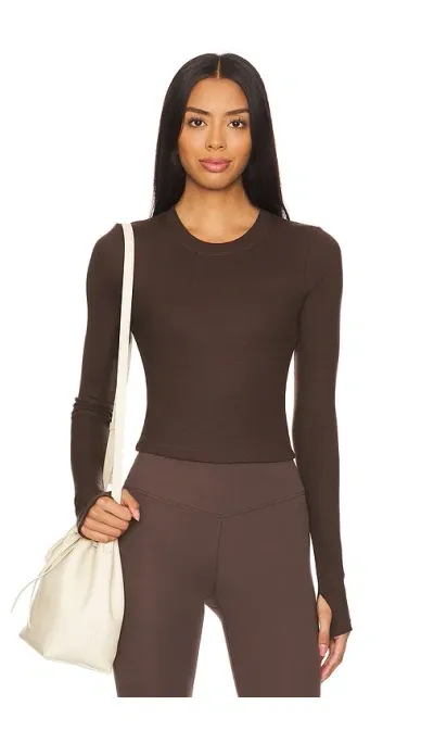 Splits59 Louise Rib Long Sleeve Crop Top In Brown