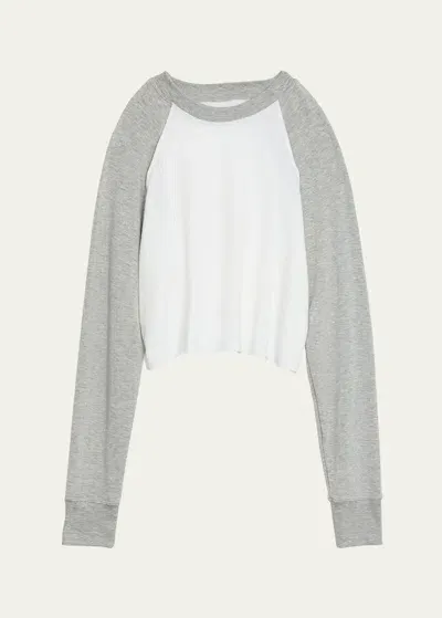 Splits59 Warm Up Cropped Fleece Sweatshirt In Heather Grey/white Stripe