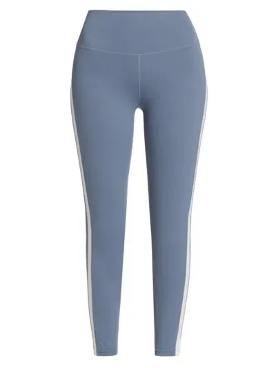 Splits59 Women's Clare High-rise Stretch Striped Leggings In Steel Blue White