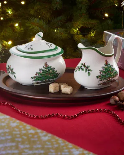 Spode 3-piece Christmas Tree Sugar And Creamer Set In Green