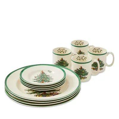 Spode Christmas Tree 12-piece Dinnerware Set, Service For 4 In Green