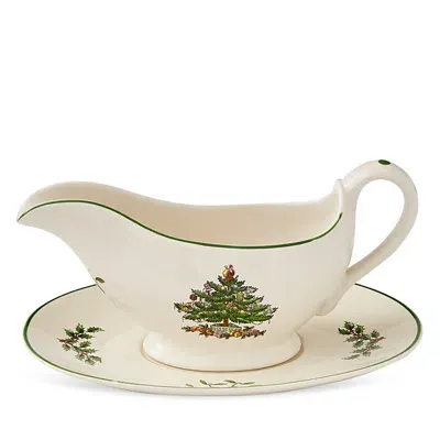 Spode Christmas Tree Gravy Boat With Stand In Green