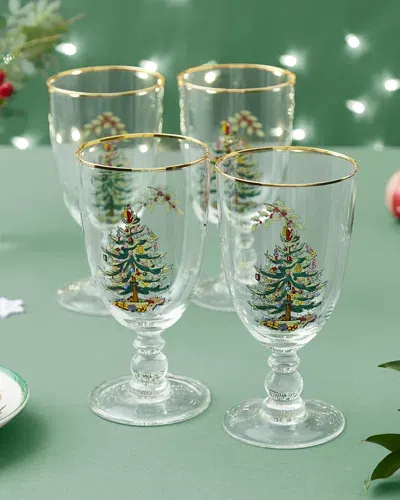 Spode Christmas Tree Pedestal Goblets, Set Of 4 In Green