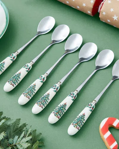 Spode Christmas Tree S/6 Teaspoons, Set Of 4 In Green