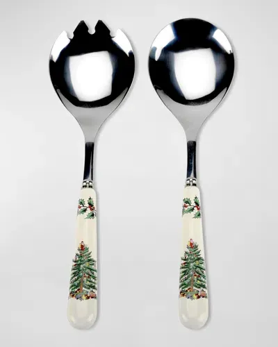 Spode Christmas Tree Salad Servers, Set Of 2 In Green