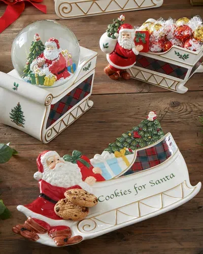 Spode Christmas Tree Tartan Figural Santa Sleigh Cookies For Santa Platter In Green