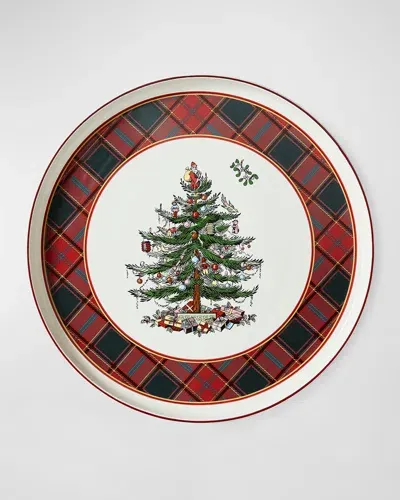 Spode Christmas Tree Tartan Lazy Susan In Green