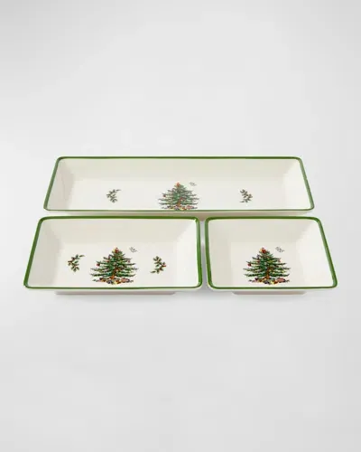 Spode Christmas Tree Traditional 3-piece Nesting Tray Set In Green