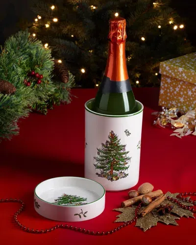 Spode Christmas Tree Wine Chiller & Coaster Set In Green