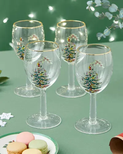 Spode Christmas Tree Wine Glasses, Set Of 4 In Green