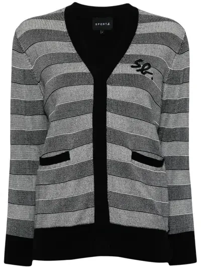 Sport B. By Agnès B. Logo-embroidered Striped Cardigan In Black