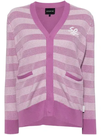 Sport B. By Agnès B. Logo-embroidered Striped Cardigan In Purple