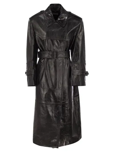 Sportmax Alfeo1234 Nappa Leather Trench Coat In Brown