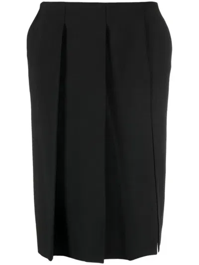 Sportmax Pleated Virgin Wool Skirt In Black