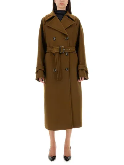 Sportmax Leandro Long Belted Coat In Brown