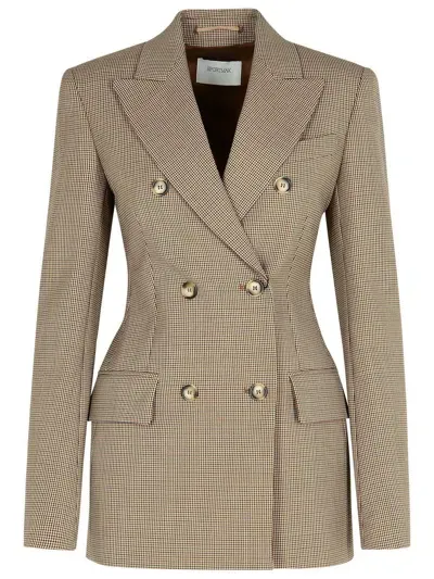 Sportmax Double-breasted Long-sleeved Blazer In Brown