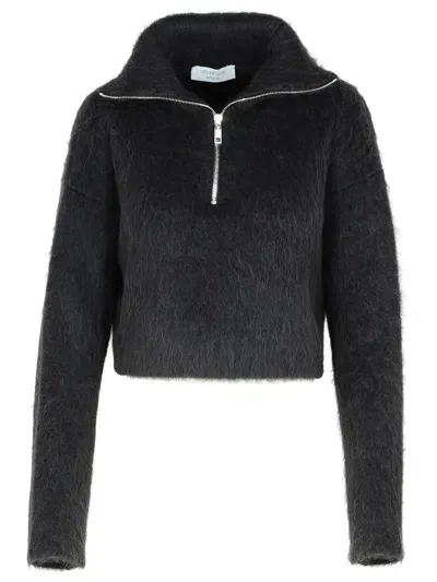 Sportmax Falcone Fluffy Alpaca Blend Zip Sweater In Black