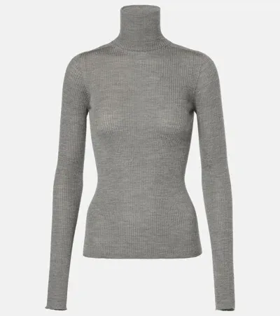 Sportmax Flavia Fitted Rib Wool T-neck Sweater In Grey