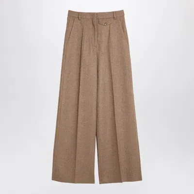 Sportmax Beige Blend Tweed Wide Trousers In Grey