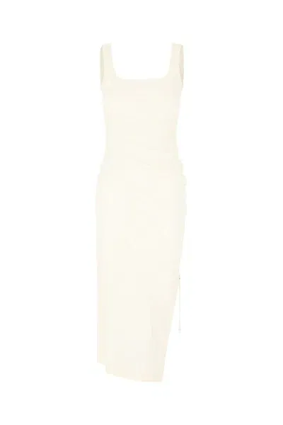 Sportmax Ivory Stretch Cotton Dress In 001