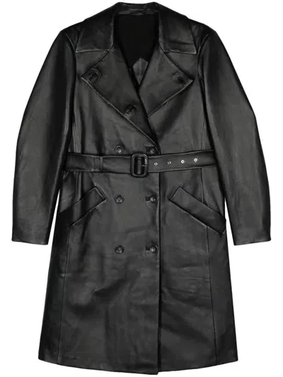 Sportmax Leather Belted Coat In Black