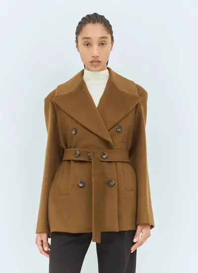 Sportmax Oversized Wool Pea Coat In Brown