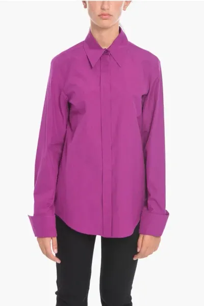 Sportmax Popeline Shirt With Hidden Placket In Purple