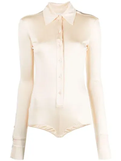 Sportmax Pera Viscose Jersey Shirt Bodysuit In Neutrals